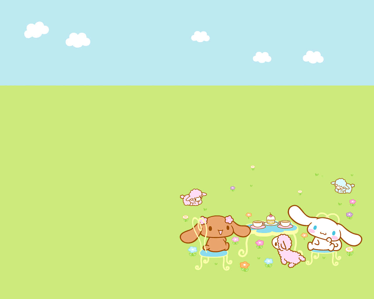 Cinnamoroll, tea party, bright green field, HD Desktop Wallpaper