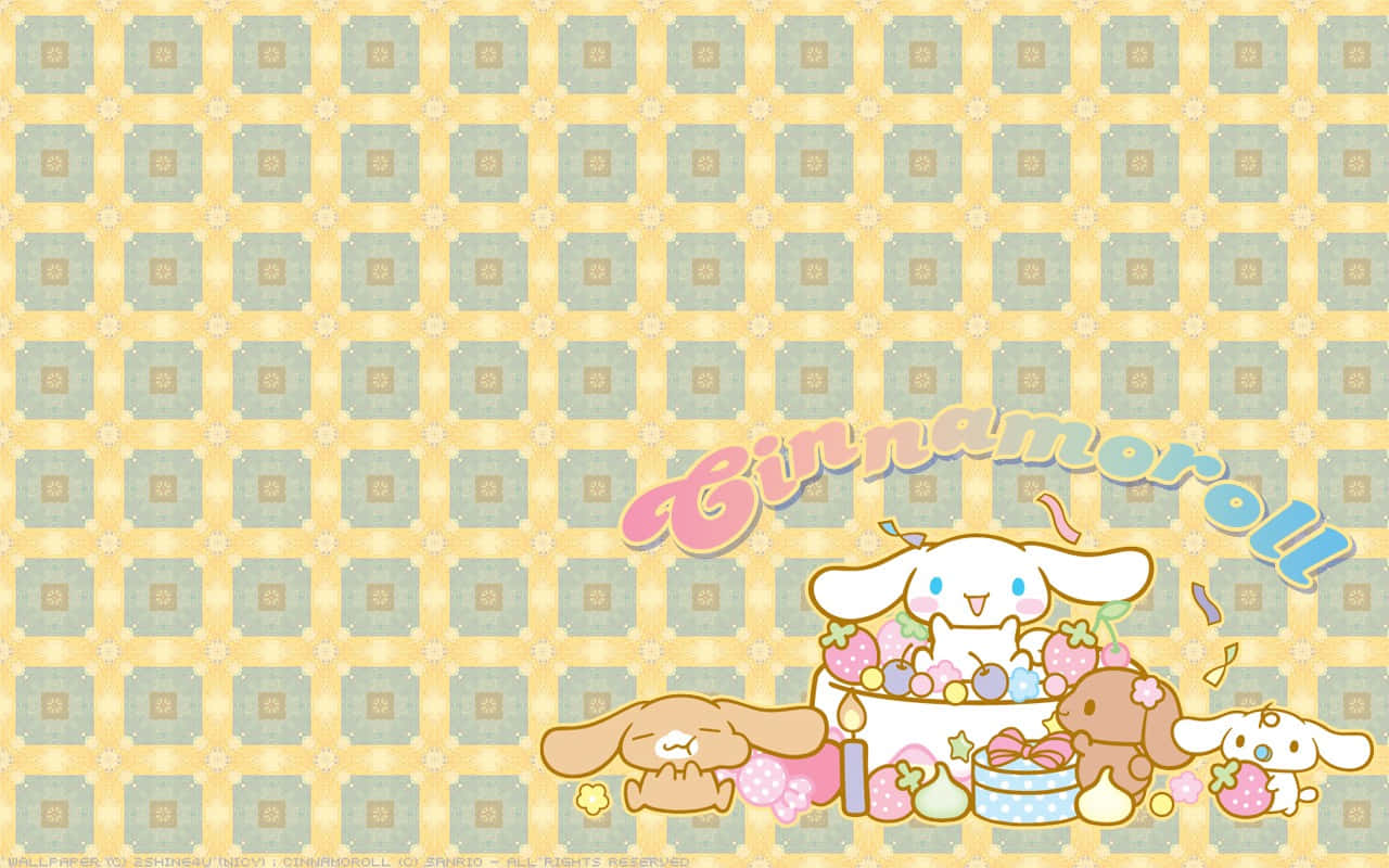 Cinnamoroll, pastel checkered wallpaper, cake, HD Desktop Wallpaper