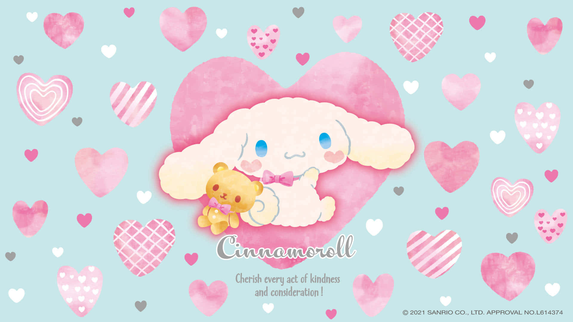 Cinnamoroll, teddy bear, giant pink heart, Full HD Desktop Wallpaper