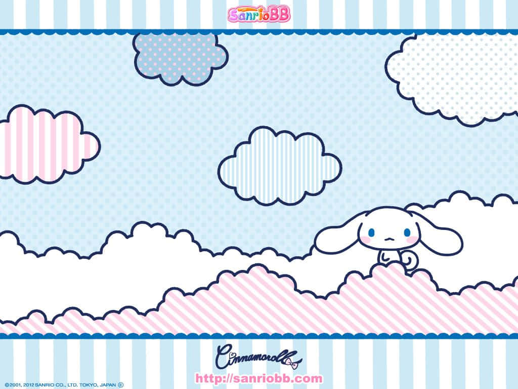 Cinnamoroll, pink striped clouds, light blue polka dot sky, SD Desktop Wallpaper