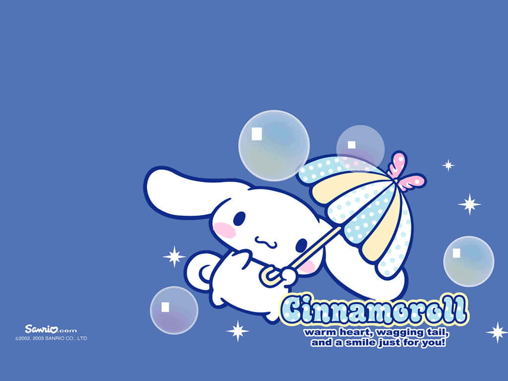 Cinnamoroll, pastel umbrella, floating bubbles, SD Desktop Wallpaper