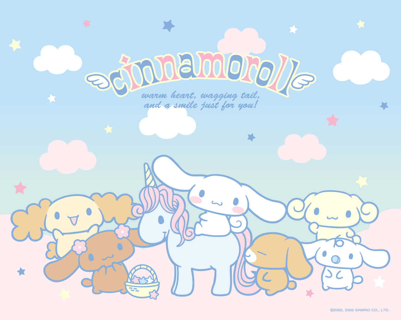 Cinnamoroll, pastel sky, clouds, HD Desktop Wallpaper