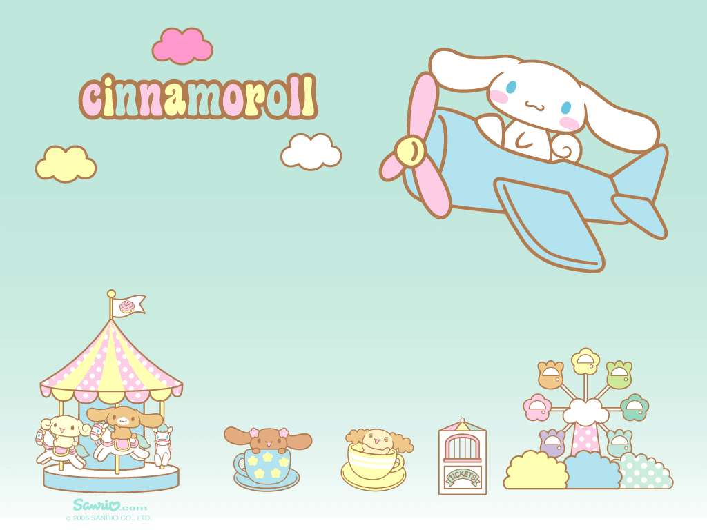 Cinnamoroll, blue airplane, pastel sky, SD Desktop Wallpaper