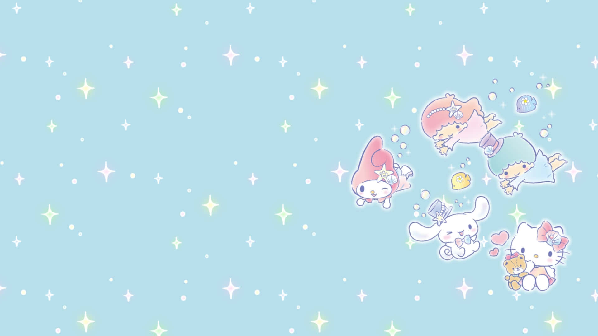 Cinnamoroll, laptop, sparkling stars, Full HD Desktop Wallpaper