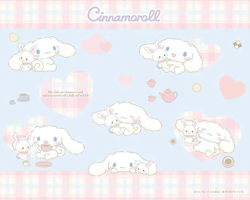 Cinnamoroll, pastel plaid, floating hearts, SD Desktop Wallpaper