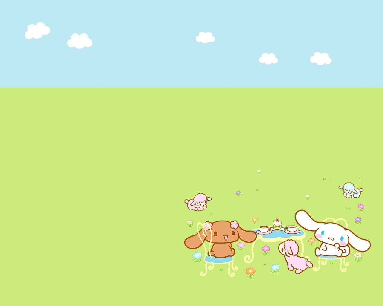 Cinnamoroll, tea party, bright green field, HD Desktop Wallpaper