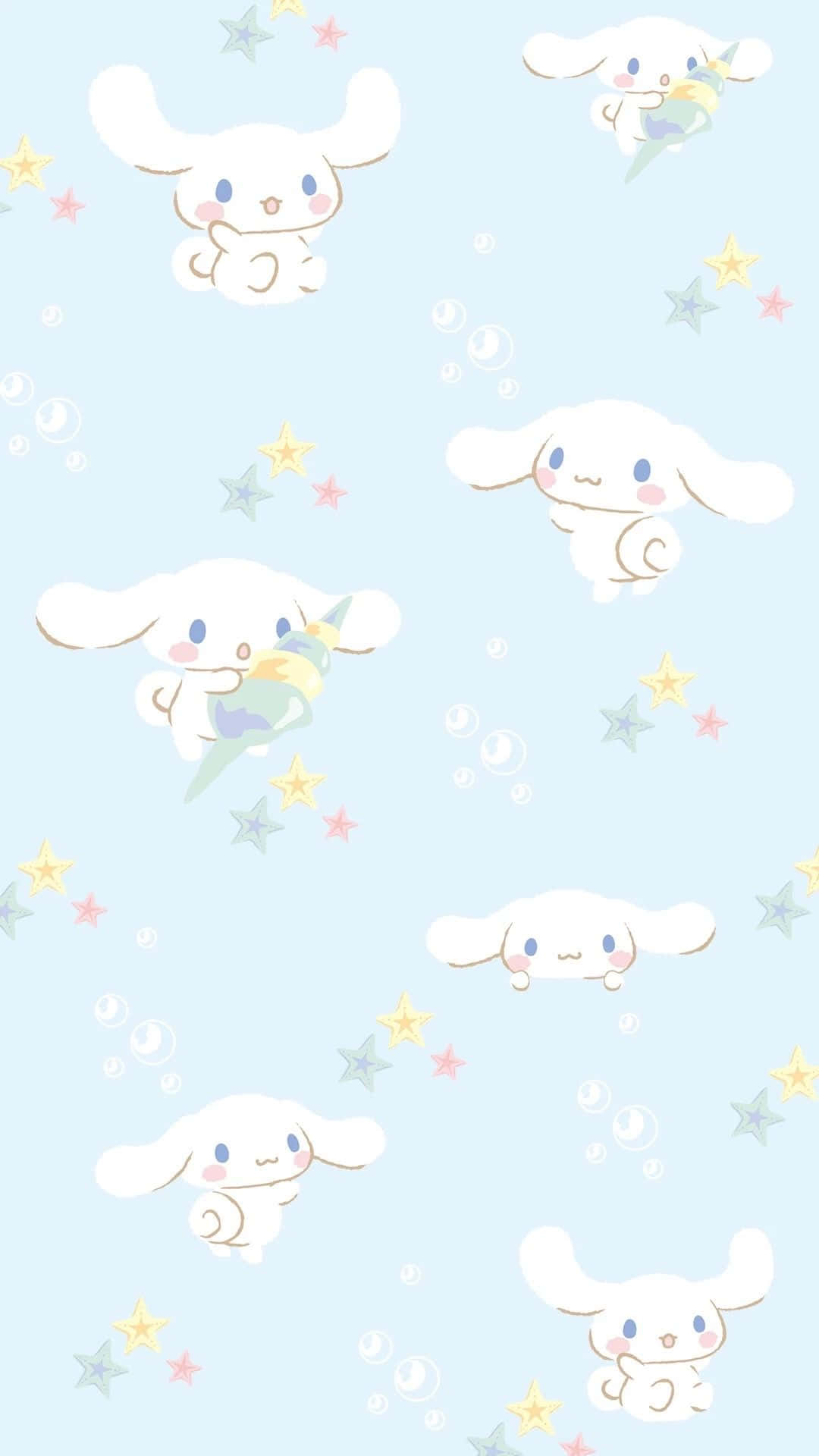 Cinnamoroll Phone, white bunny, colorful stars, Full HD Phone Wallpaper