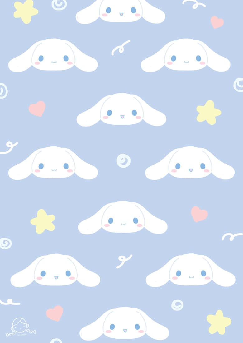 Cinnamoroll, soft blue wallpaper, white bunny faces, SD Phone Wallpaper