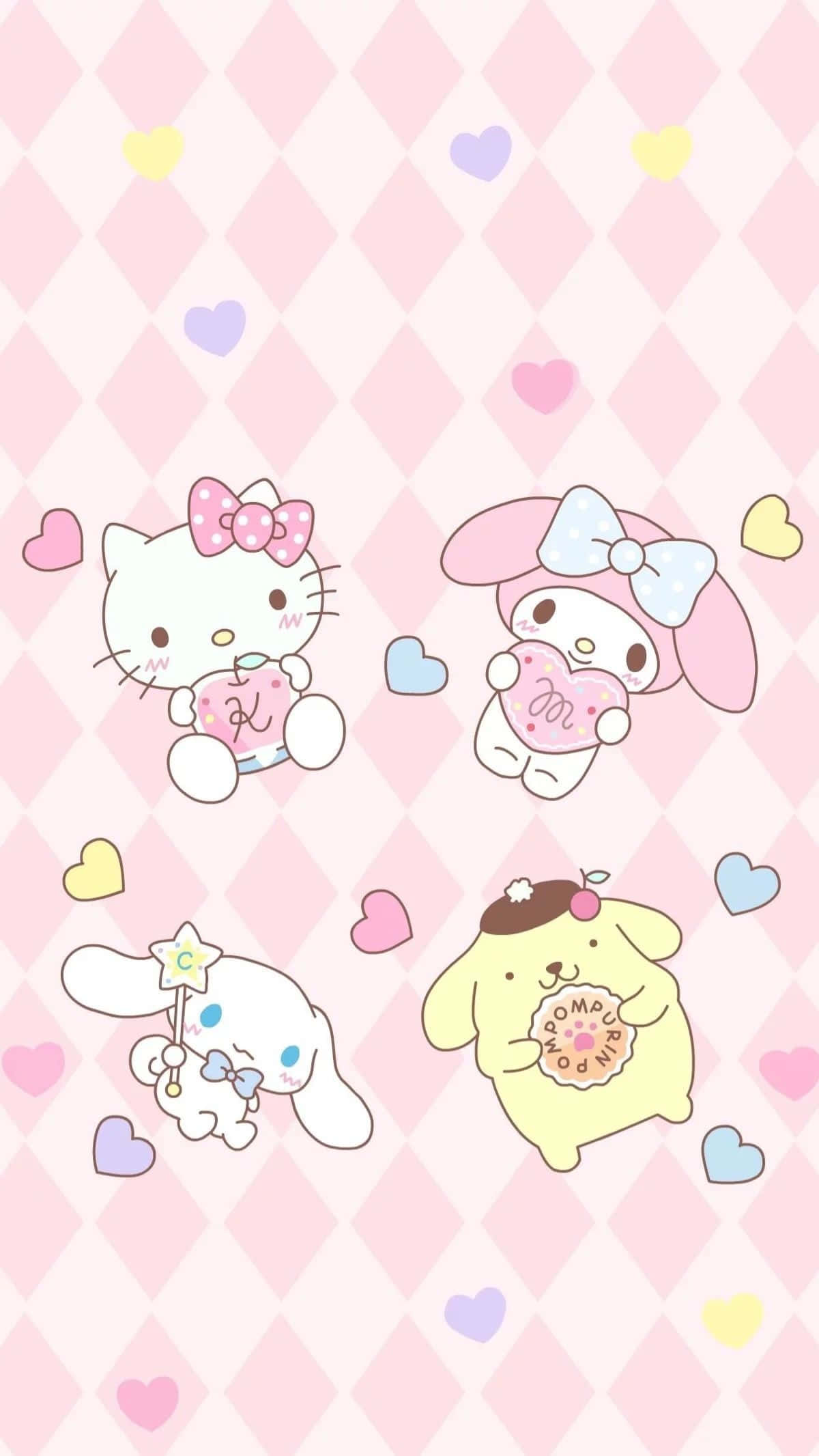 Sanrio, Cinnamoroll, pink diamond background, Full HD Phone Wallpaper