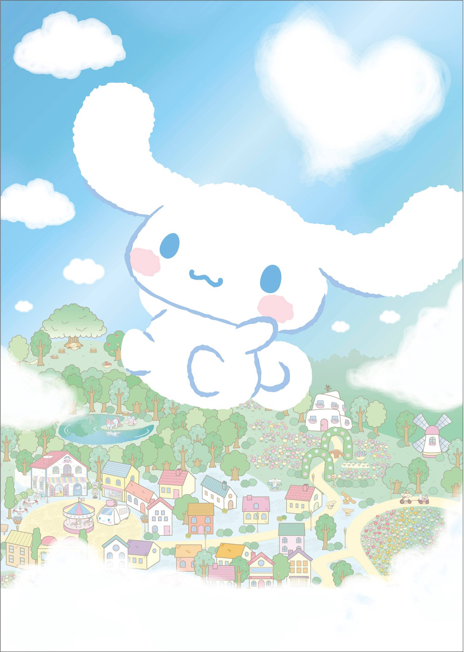 Cinnamoroll, fluffy white bunny, colorful village, Full HD Phone Wallpaper