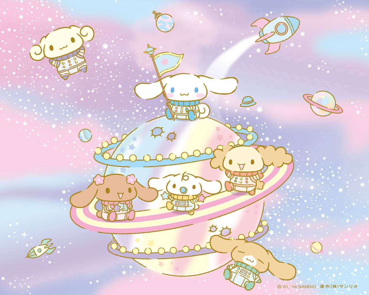 Cinnamoroll, whimsical space adventure, candy-colored UFO, HD Desktop Wallpaper
