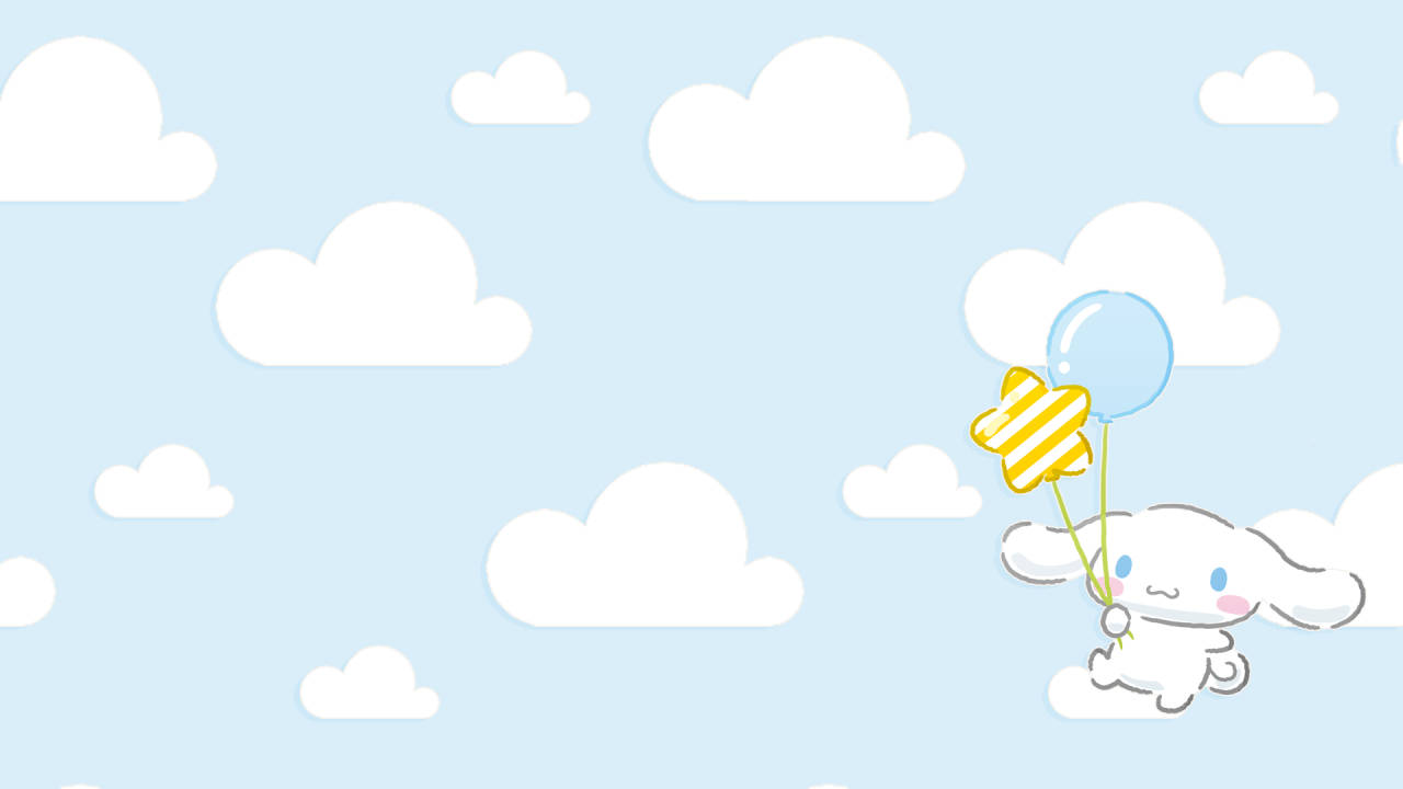 Cinnamoroll, light blue sky, yellow striped balloon, HD Desktop Wallpaper