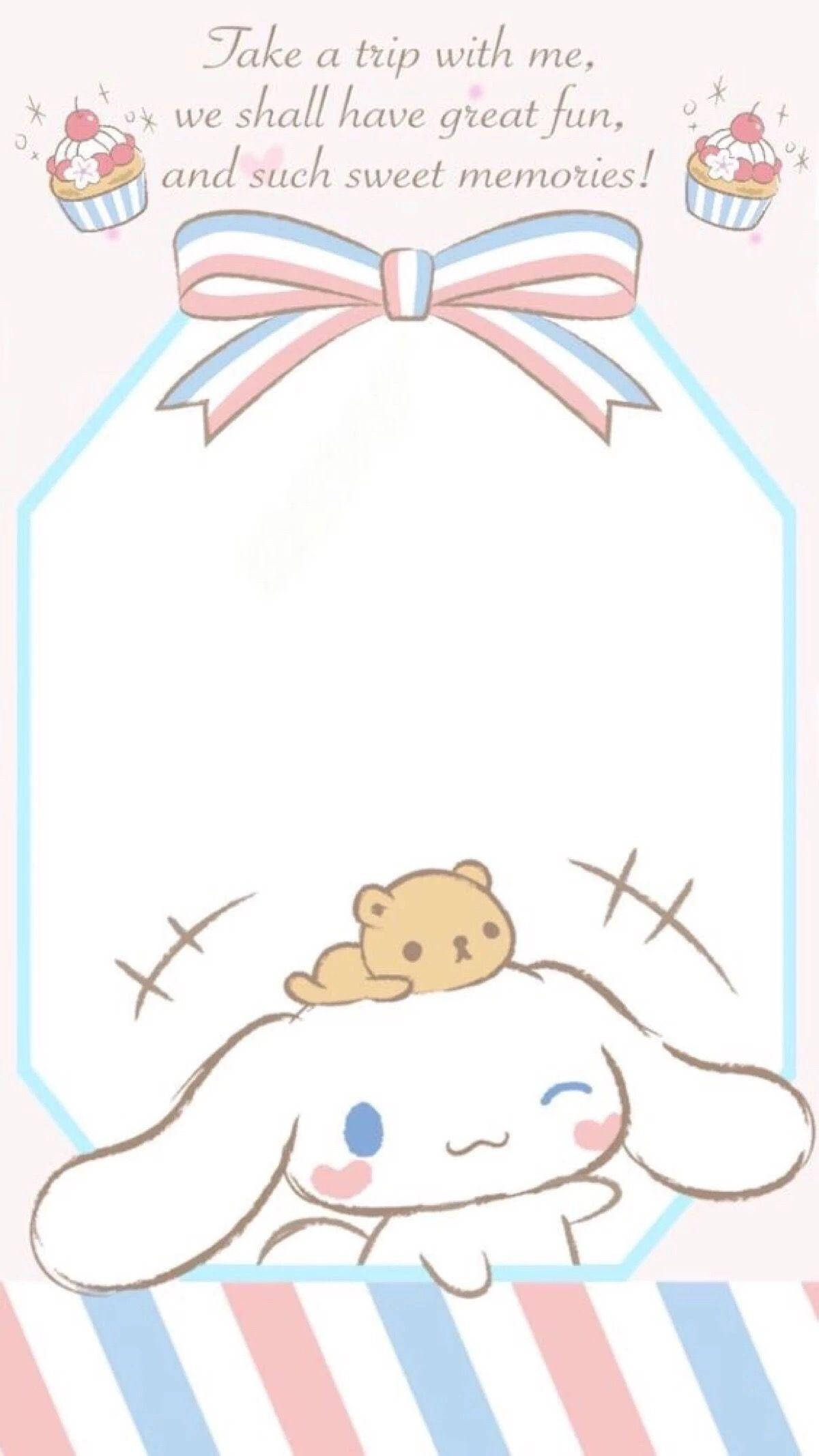 Cinnamoroll, teddy bear, pink blue bow, Full HD Phone Wallpaper