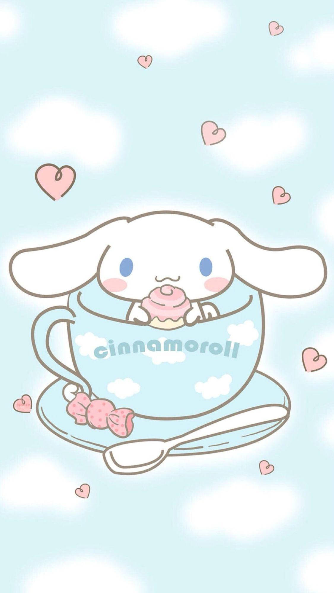 Cinnamoroll, cloud-patterned teacup, pink cupcake, Full HD Phone Wallpaper