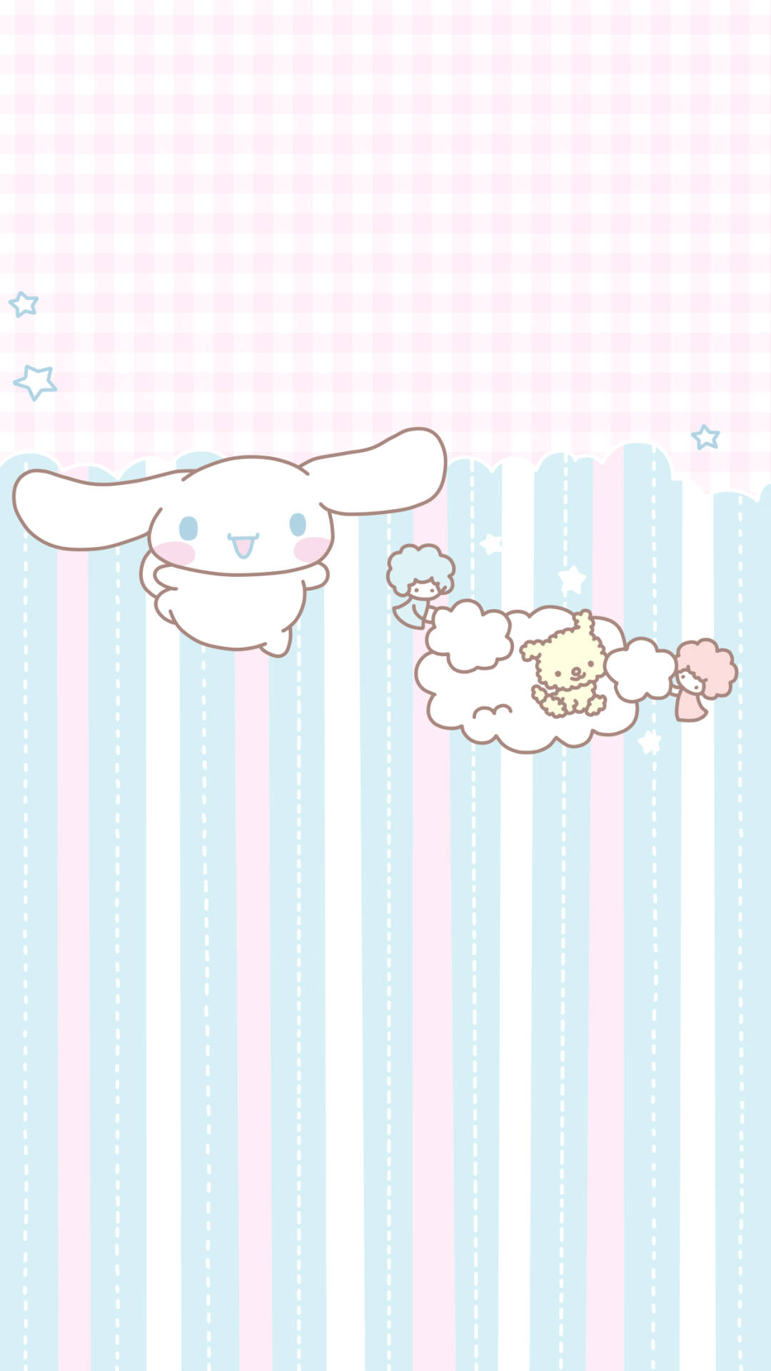 Cinnamoroll, pastel striped and checkered background, stars, Full HD Phone Wallpaper
