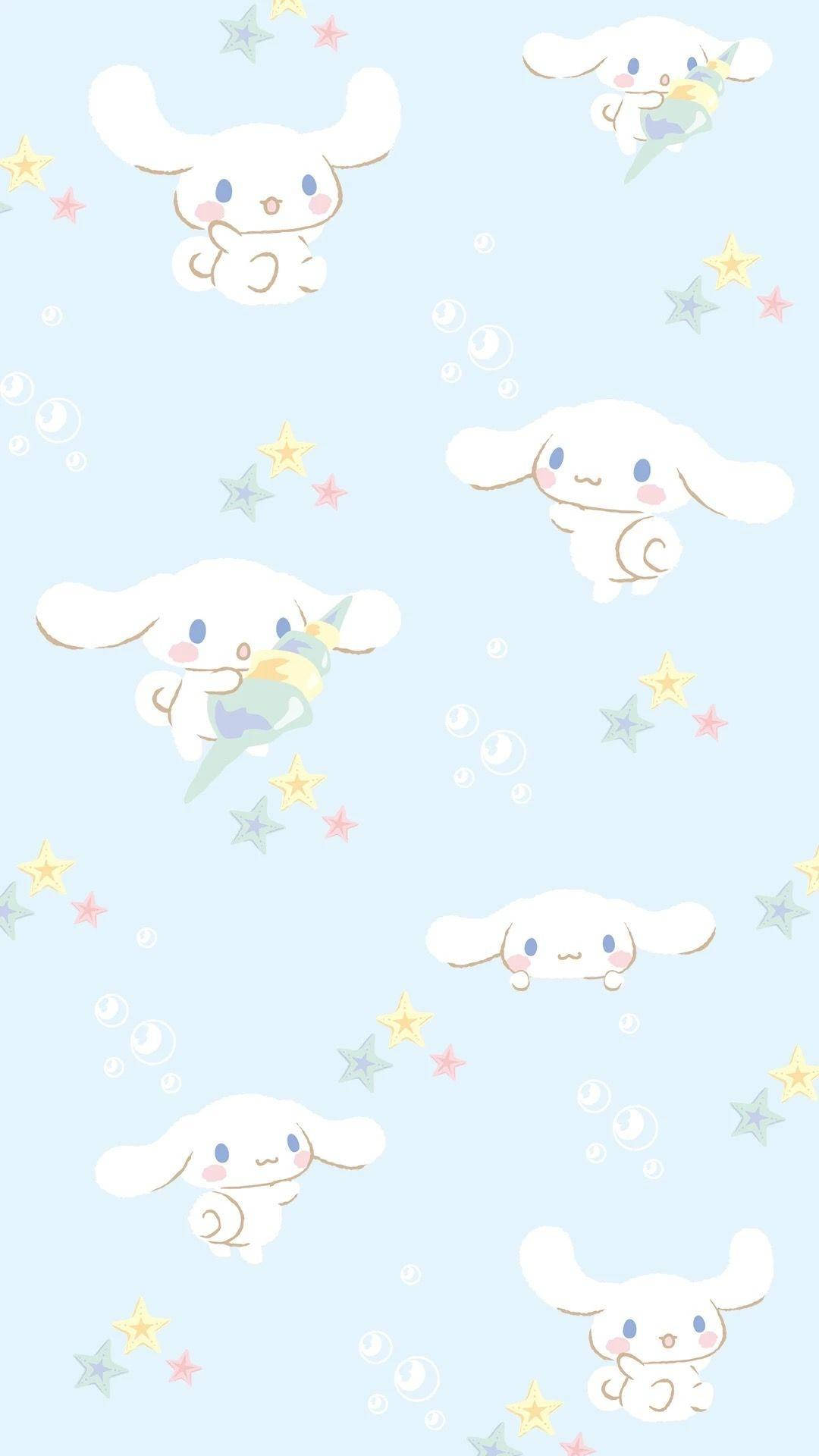 Cinnamoroll, blue ocean pattern, soft blue background, Full HD Phone Wallpaper