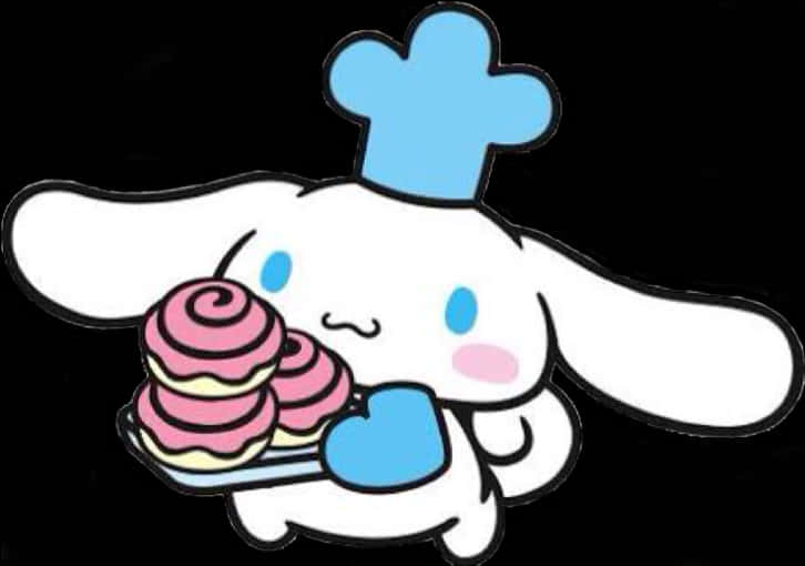 Cinnamoroll, pink-frosted donuts, blue hat, SD Desktop Wallpaper