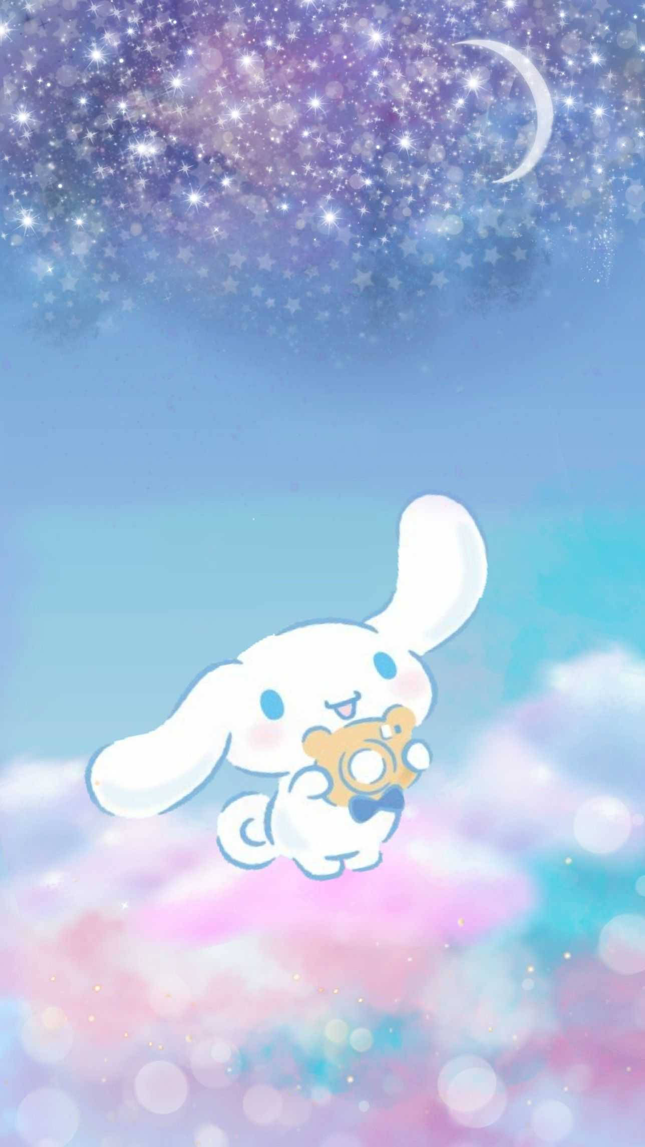 Cinnamoroll, pastel clouds, sparkling starry sky, Full HD Phone Wallpaper