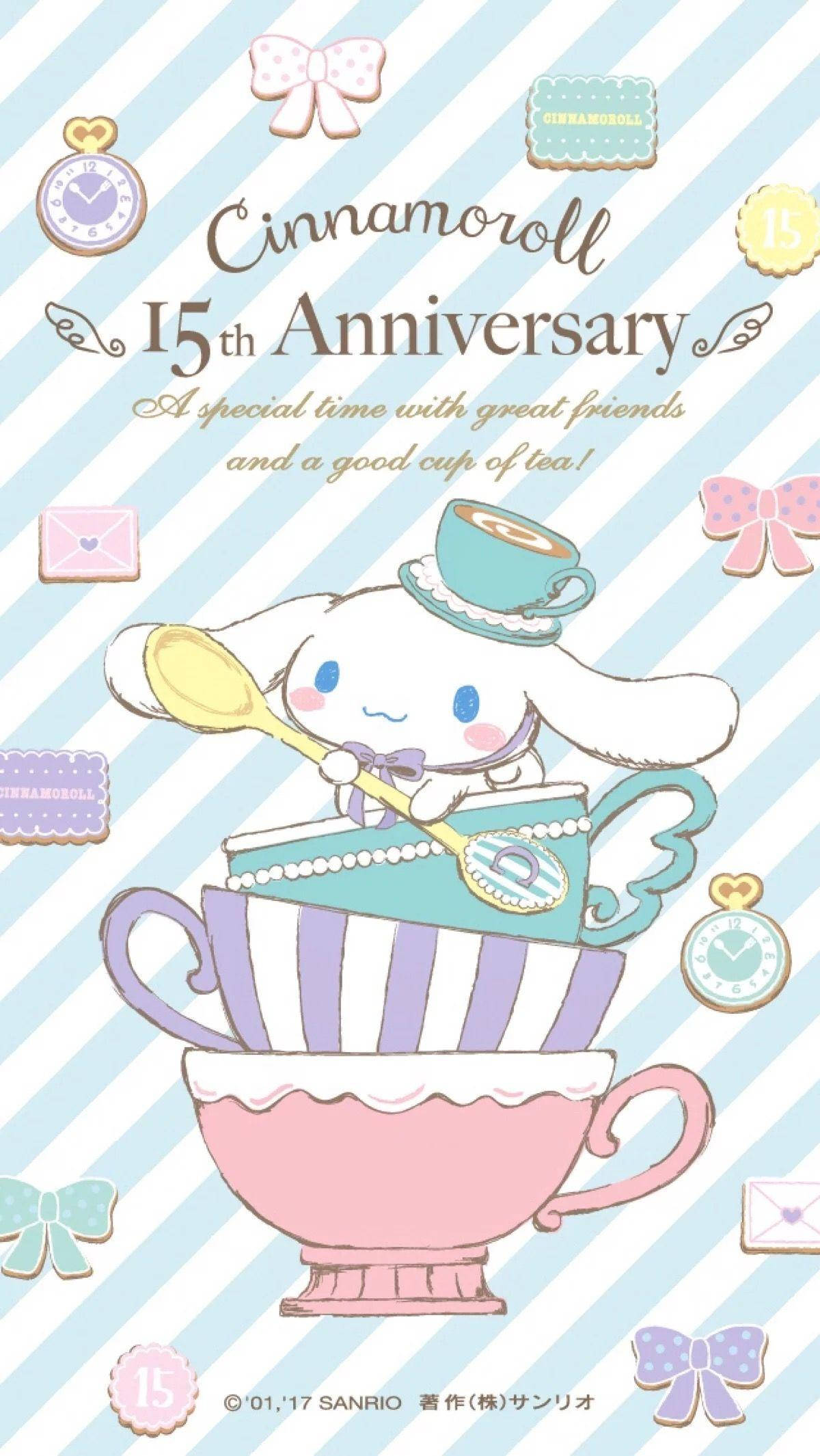 Cinnamoroll, 15th anniversary, pastel teacups, Full HD Phone Wallpaper