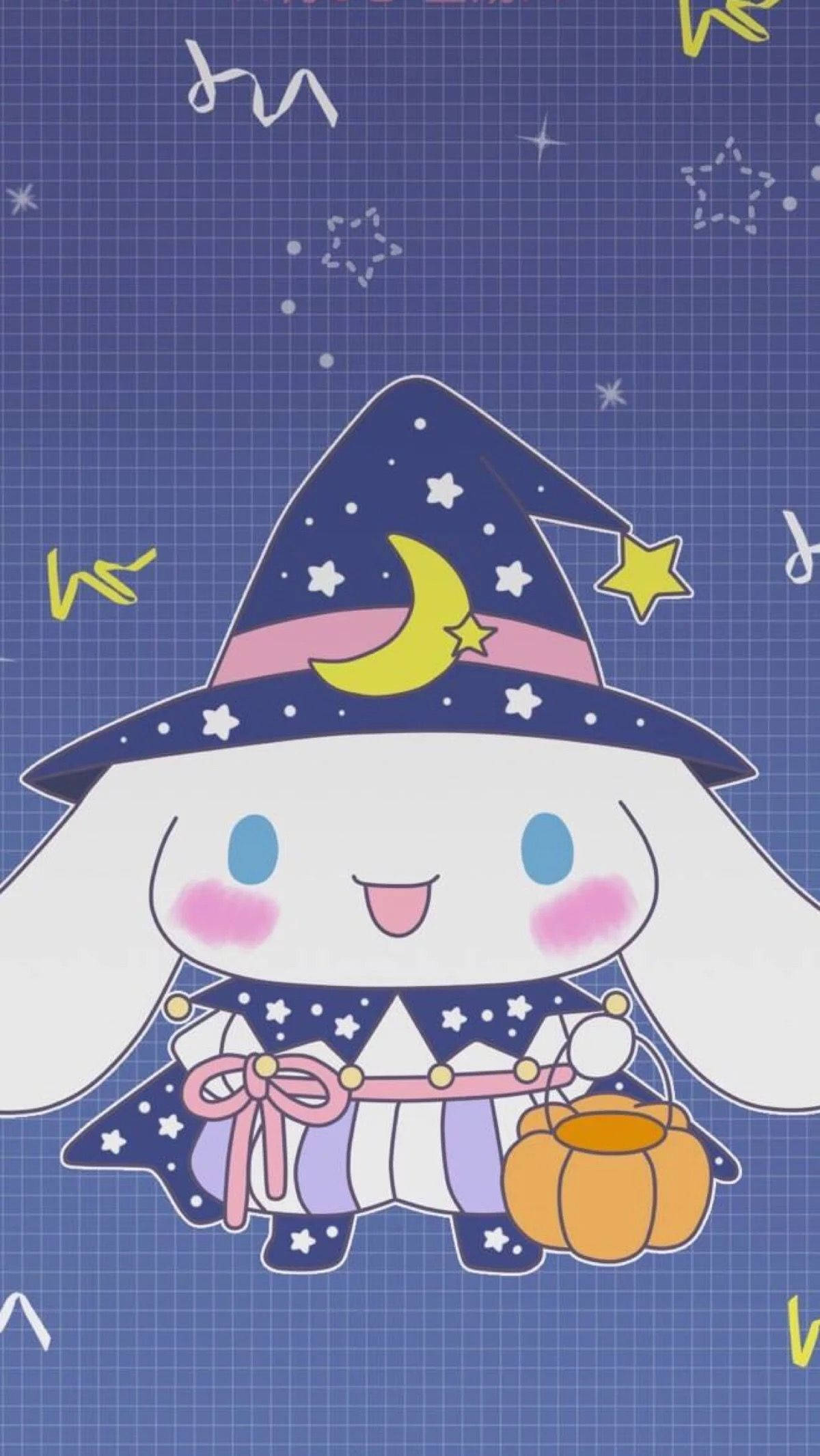 Cinnamoroll, starry witch hat, pumpkin bucket, Full HD Phone Wallpaper