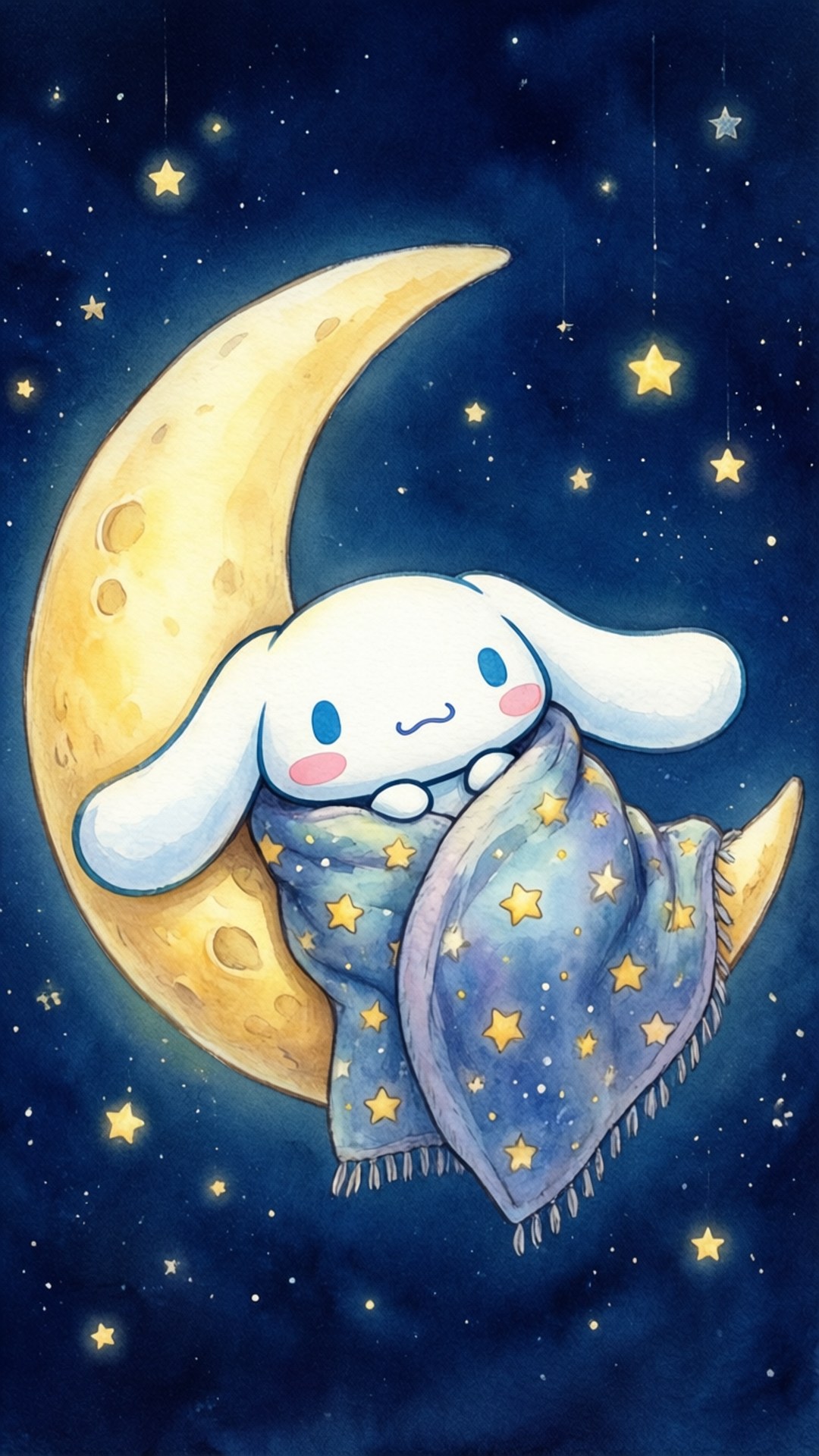 Cinnamoroll, crescent moon, starry night sky, Full HD Phone Wallpaper