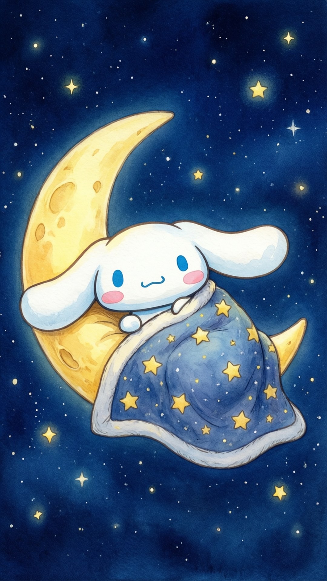 Cinnamoroll, crescent moon, starry night sky, Full HD Phone Wallpaper