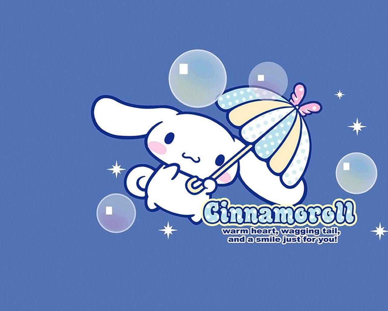 Cinnamoroll, polka-dotted umbrella, floating bubbles, HD Desktop Wallpaper