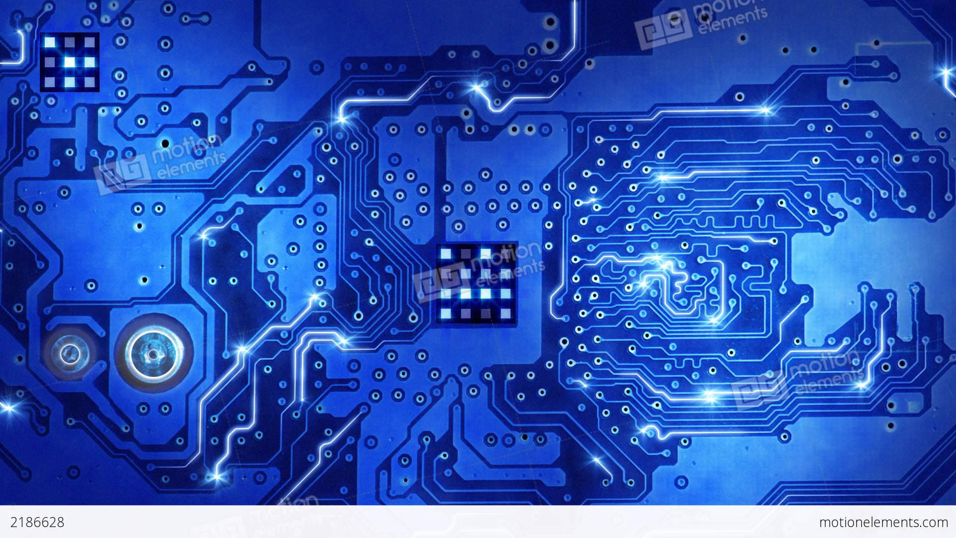 blue capacitators, circuit board, glowing blue, Full HD Desktop Wallpaper