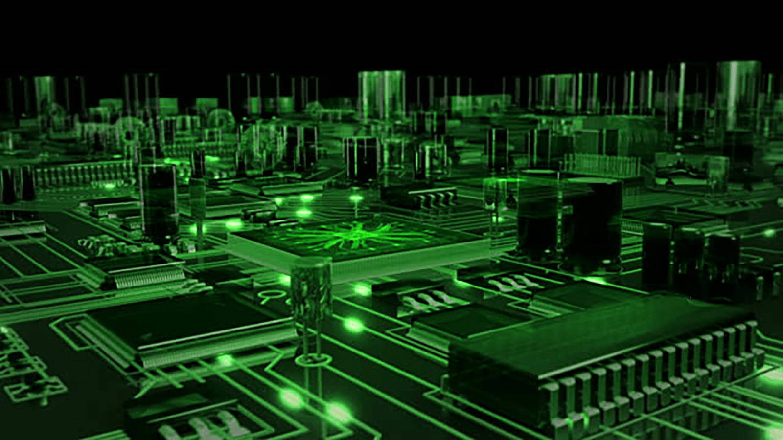 neon circuit board, glowing green, intricate pathways, HD Desktop Wallpaper