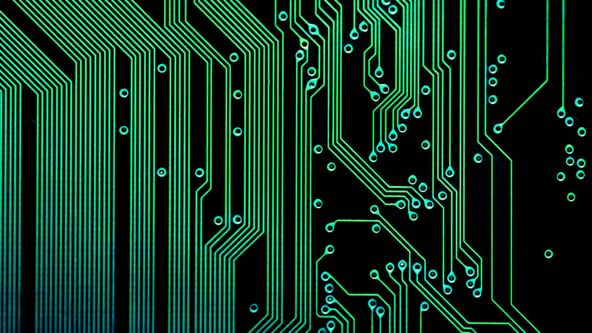 plain green power circuit board, glowing green circuit board traces, black background, Full HD Desktop Wallpaper