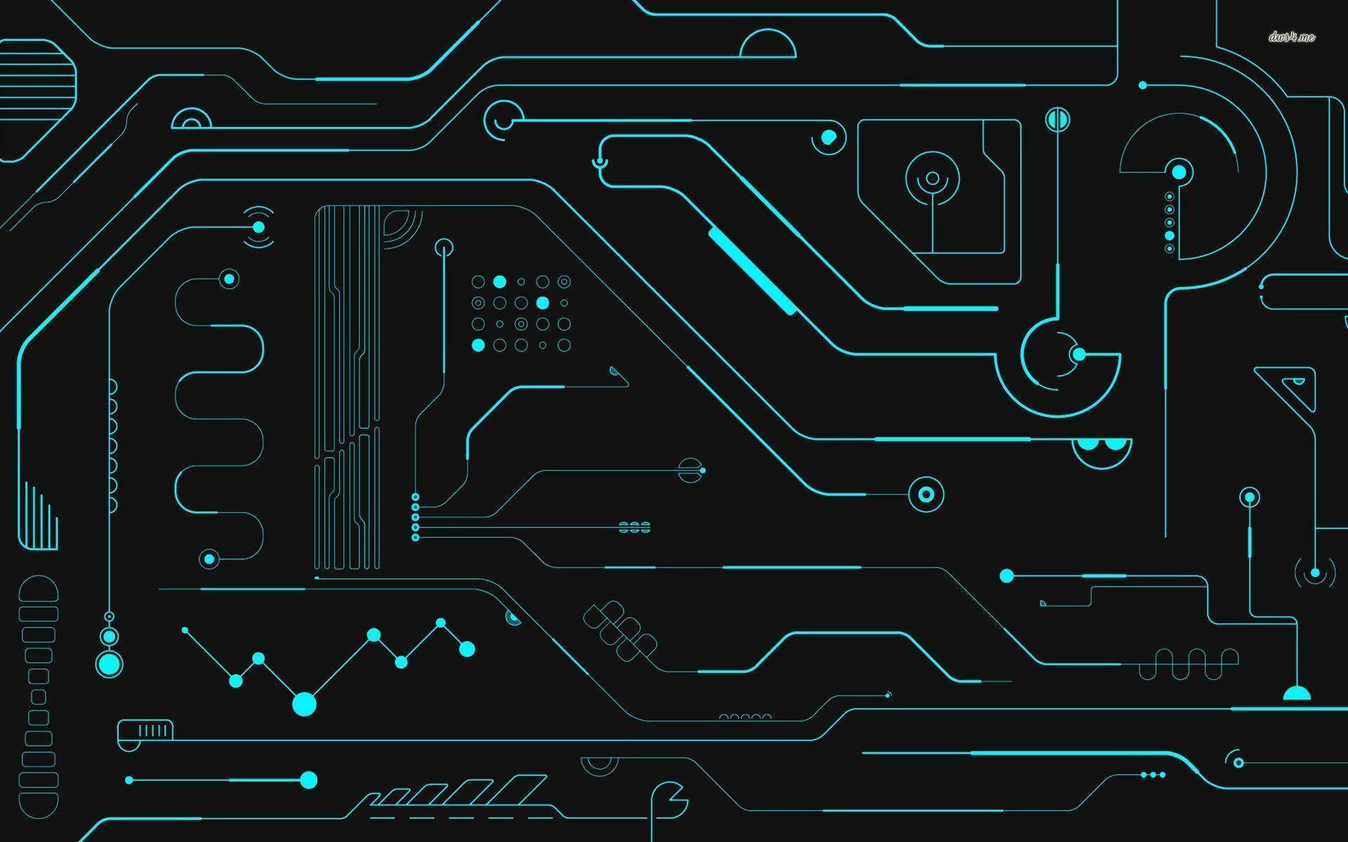 glowing cyan circuit board, black background, intricate digital pathways, Full HD Desktop Wallpaper