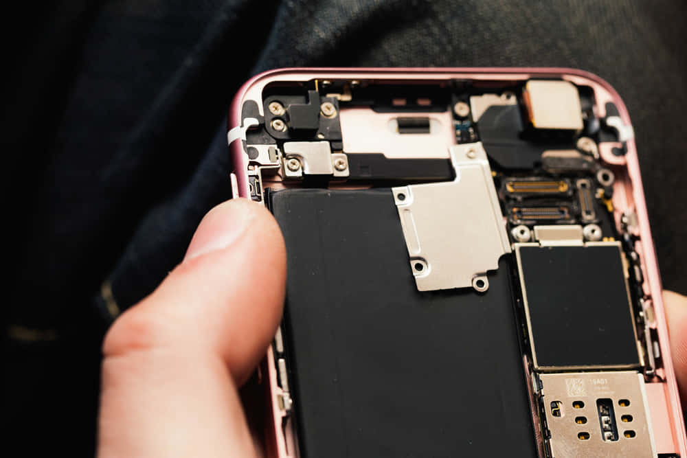 pink iPhone, internal circuitry, battery, SD Desktop Wallpaper
