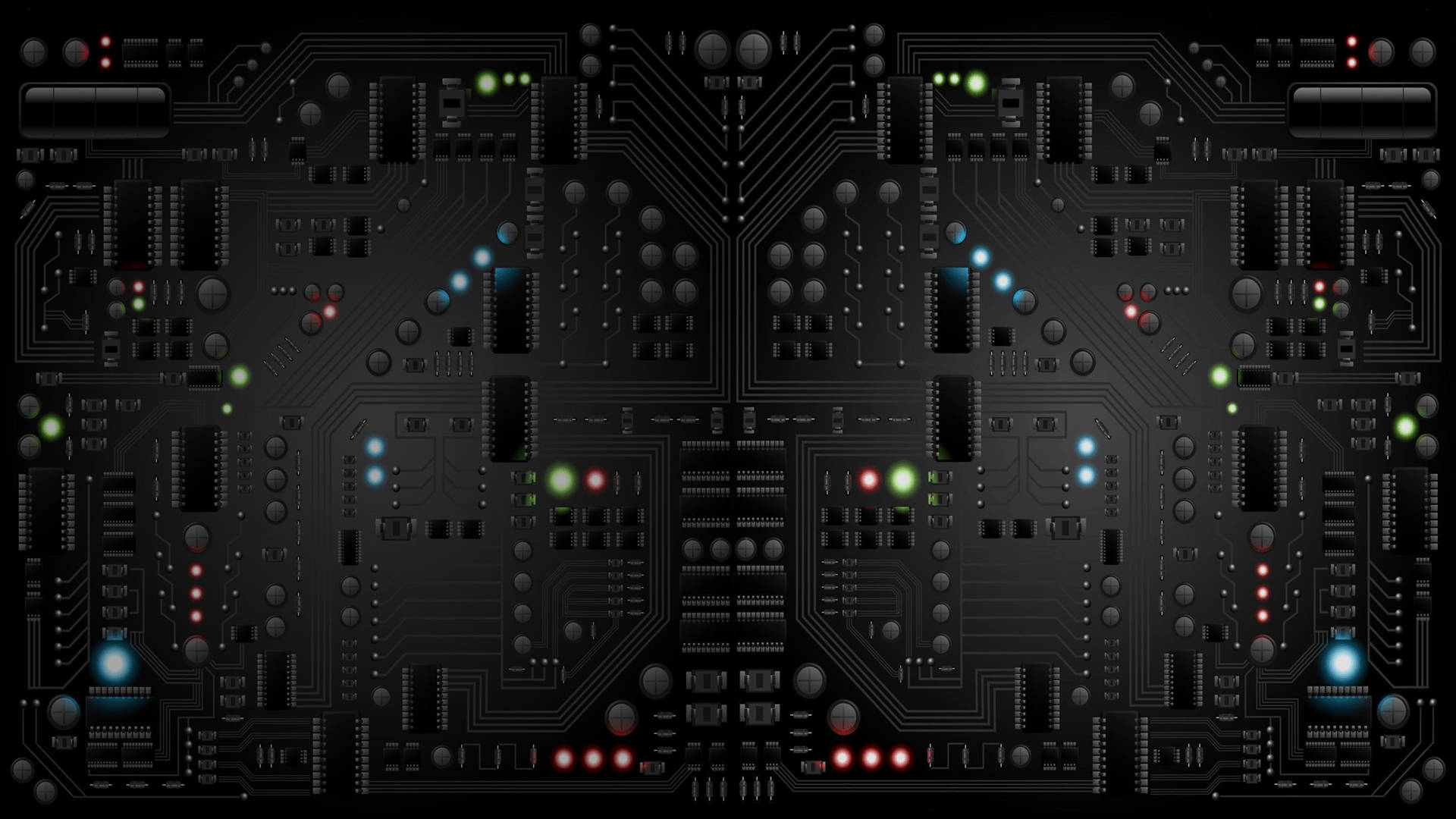 pitch black circuit board surface, glowing green blue and red LEDs, digital pattern, Full HD Desktop Wallpaper