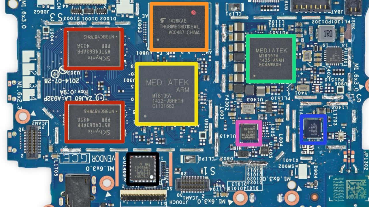 blue circuit board, labeled chips, soldered components, HD Desktop Wallpaper
