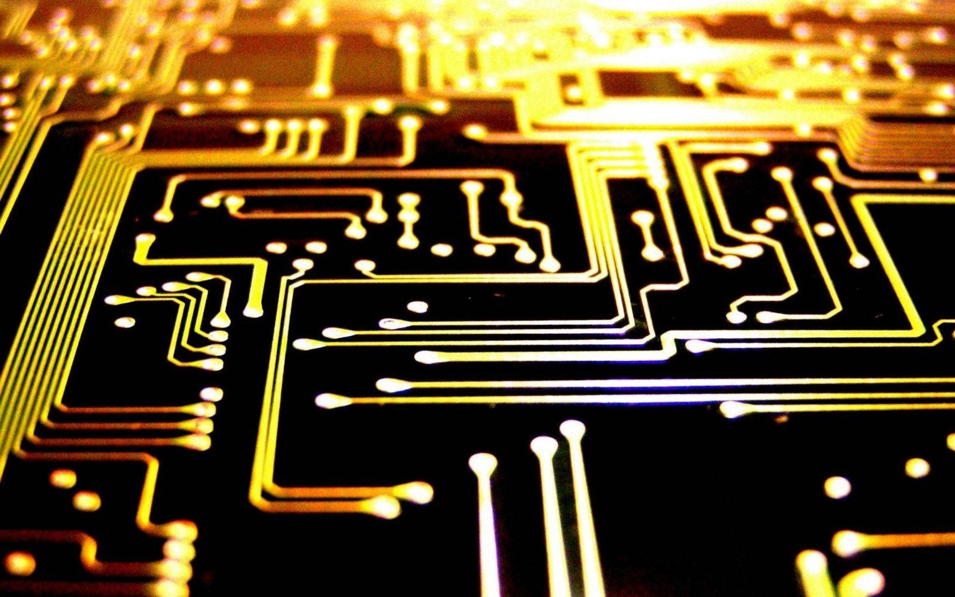 golden circuit board, glowing, intricate pathways, Full HD Desktop Wallpaper