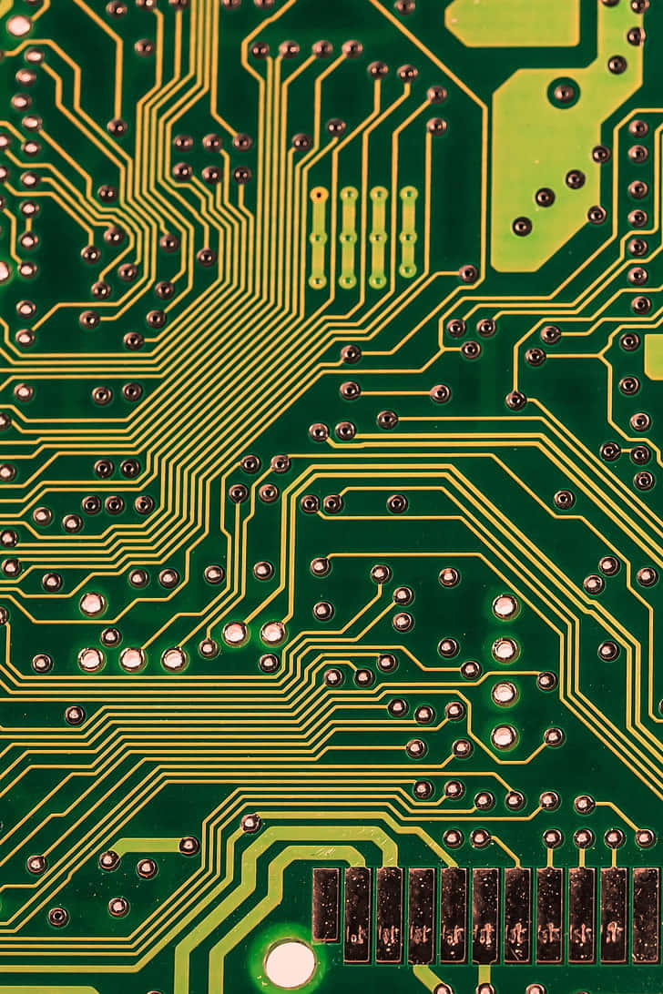 green circuit board, gold pathways, solder points, SD Phone Wallpaper
