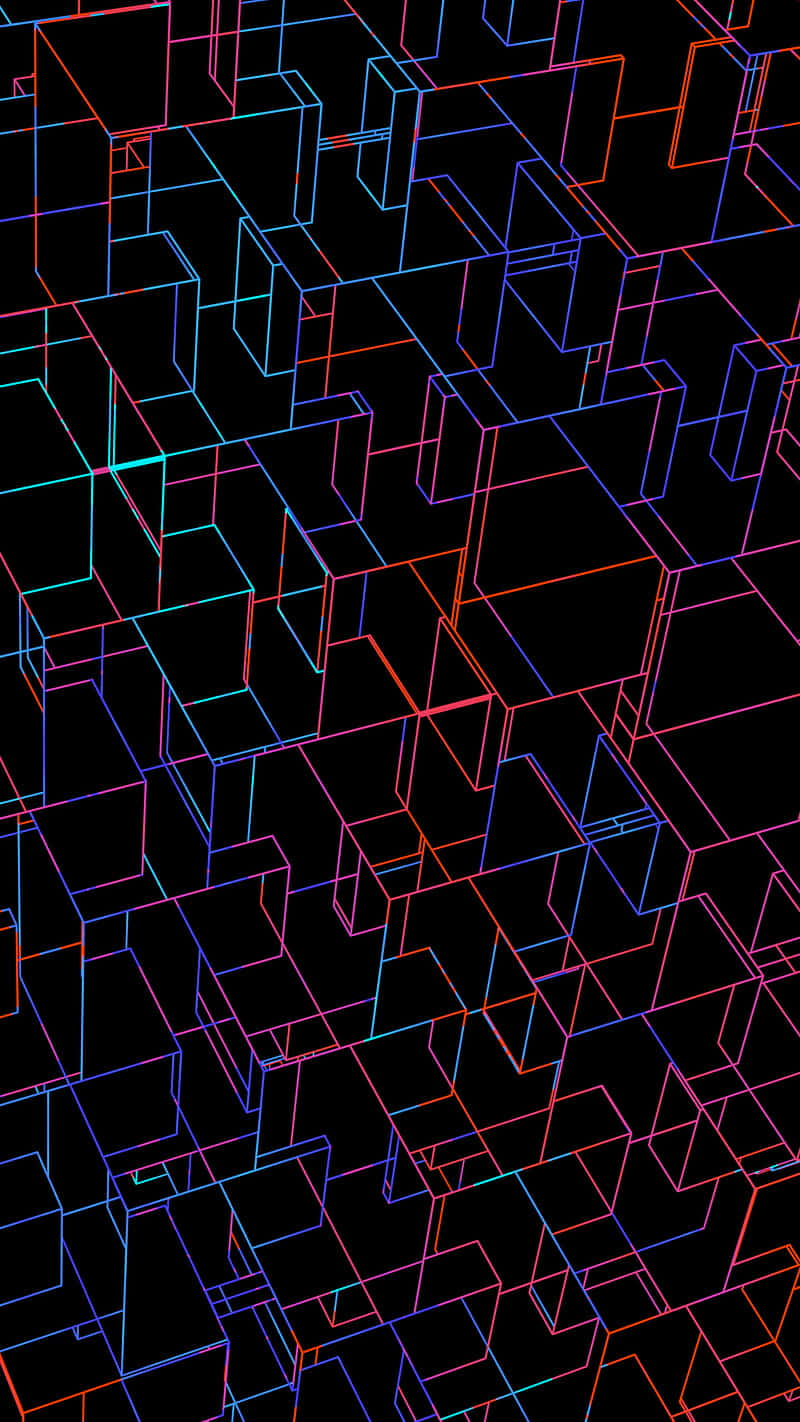 neon blue, red glowing lines, 3d geometric cube maze, HD Phone Wallpaper