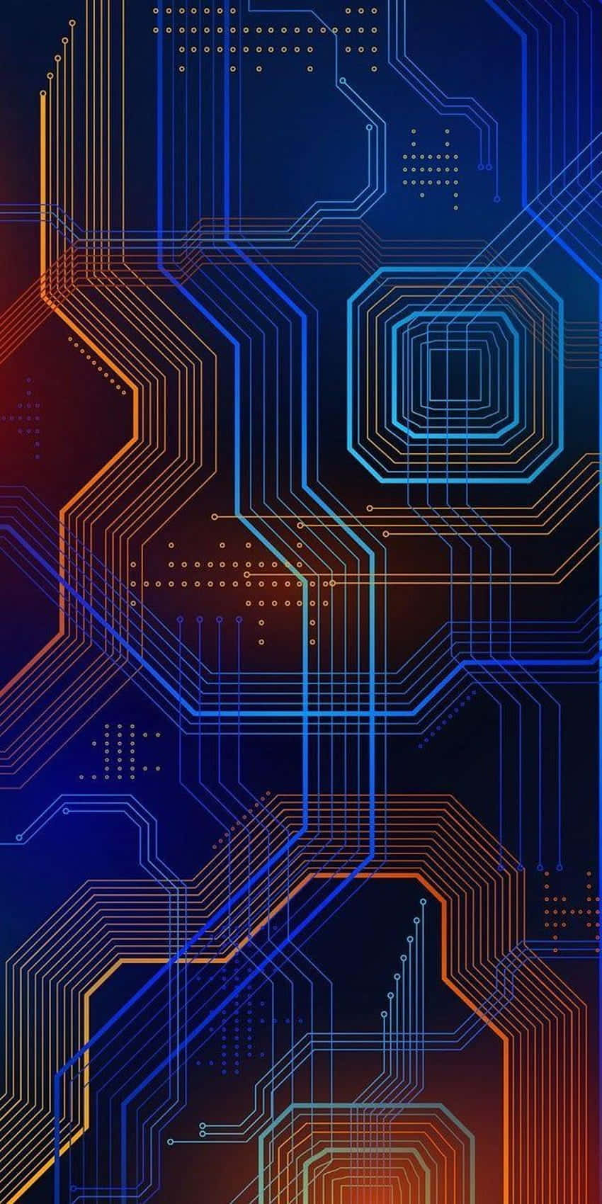 circuit lines, blue, orange, HD Phone Wallpaper
