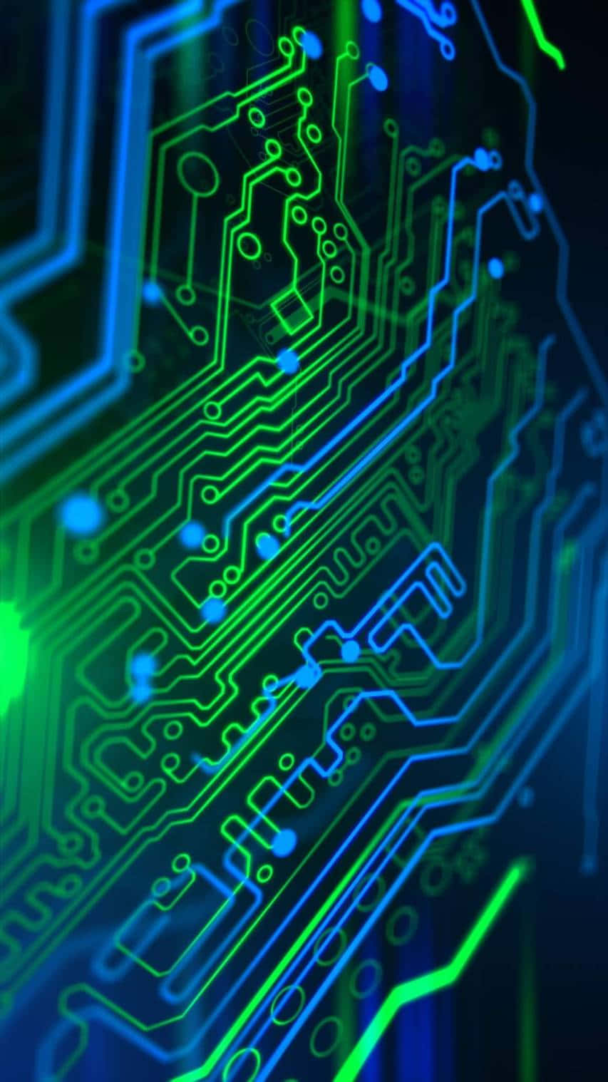 glowing green, glowing blue, circuit board pathways, HD Phone Wallpaper