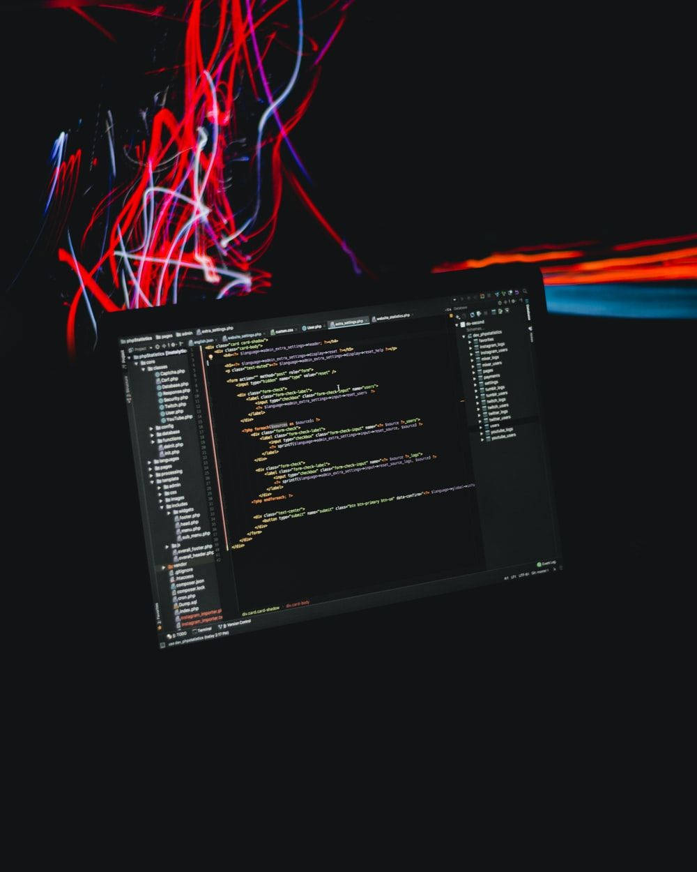iPhone, laptop, glowing code, SD Phone Wallpaper