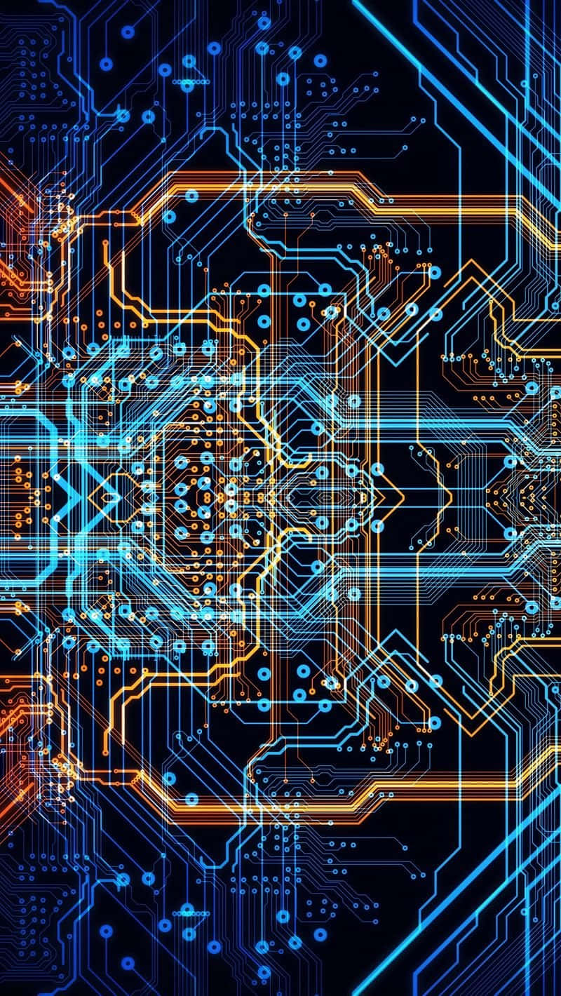 futuristic circuit board design, vibrant blue, orange, HD Phone Wallpaper