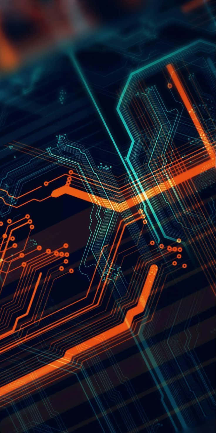 iPhone, circuit lines, orange, HD Phone Wallpaper
