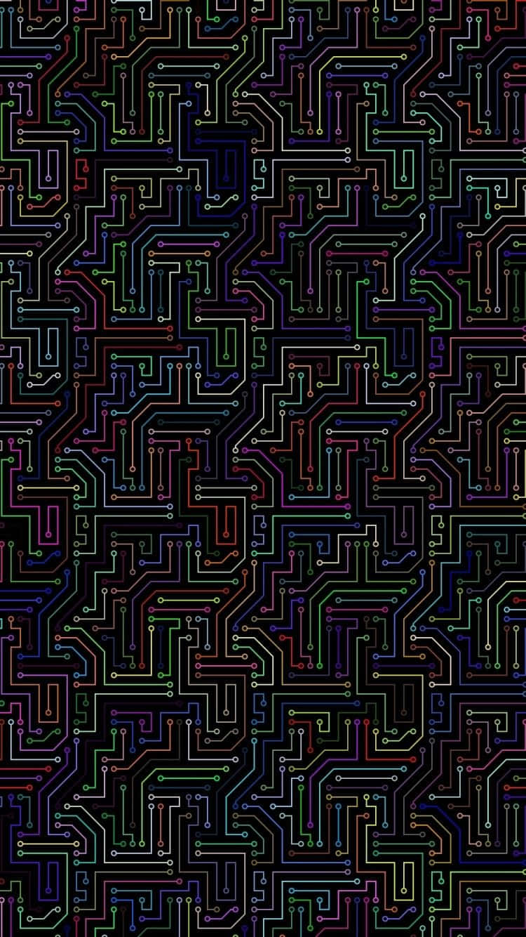 abstract circuitry pattern, glowing multicolored circuit lines, black background, HD Phone Wallpaper