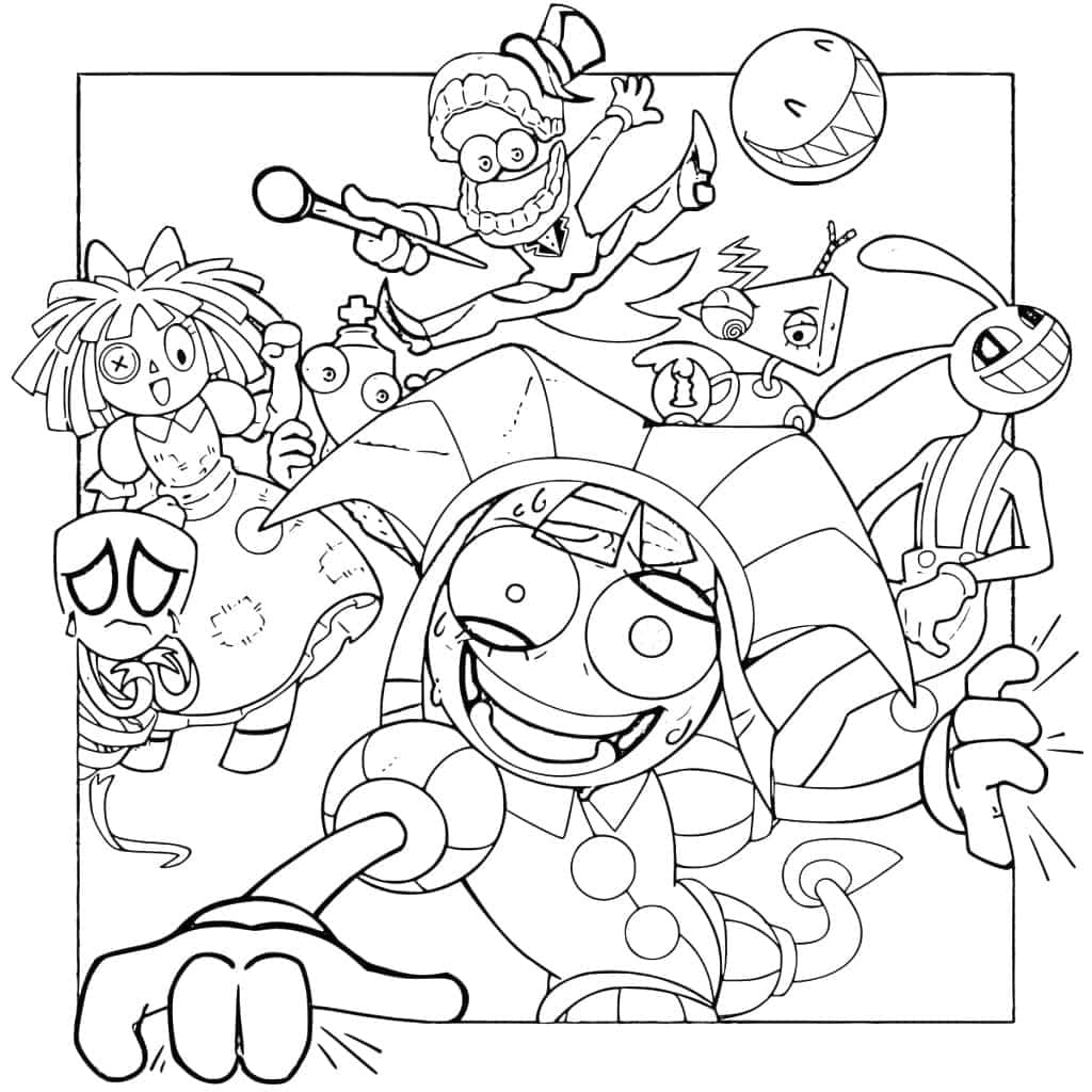 animated circus, coloring page, black and white line art, SD Desktop Wallpaper