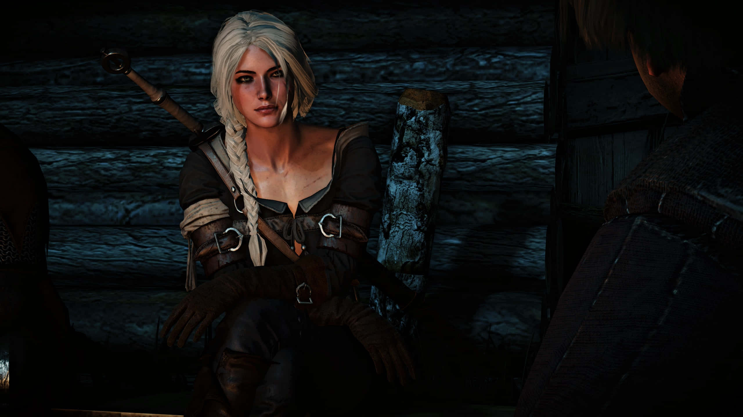 Ciri, blonde braided woman, leather armor, 2K Desktop Wallpaper