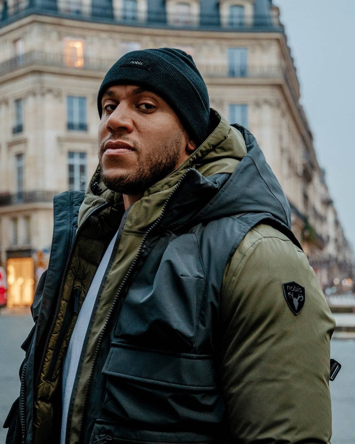 Ciryl Gane, green jacket, black beanie, HD Phone Wallpaper