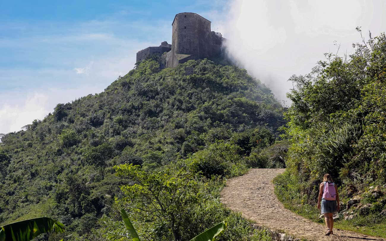 Citadelle Laferriere, stone path, misty hilltop fortress, HD Desktop Wallpaper