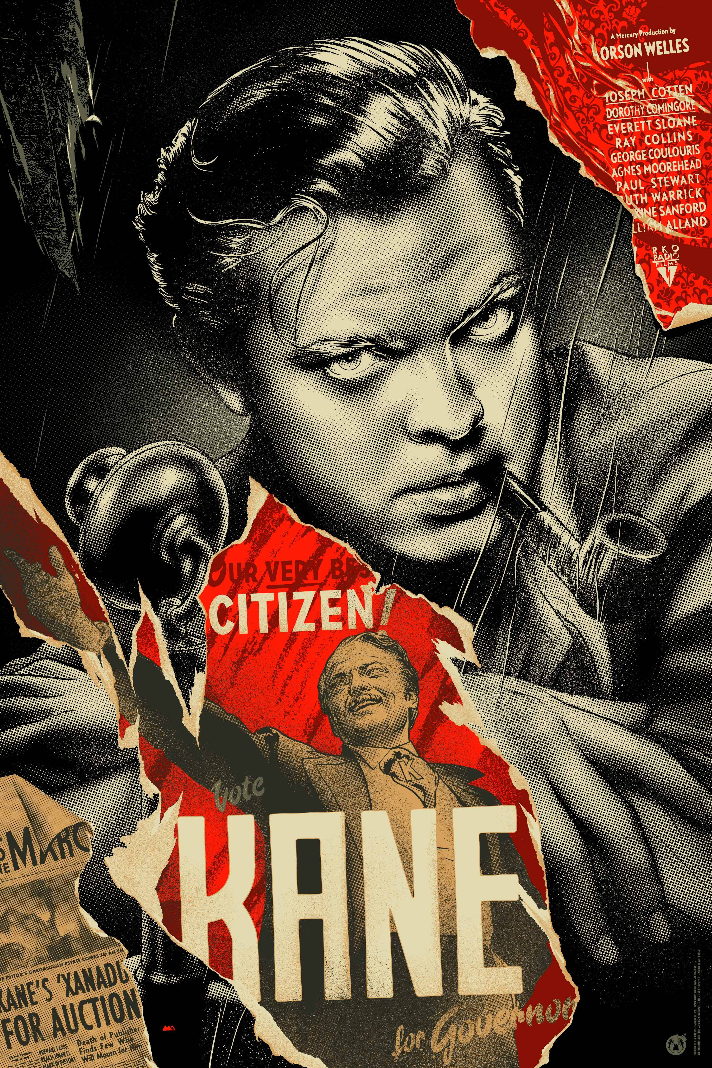 Citizen Kane, torn red and black paper, stern man's face, 4K Phone Wallpaper