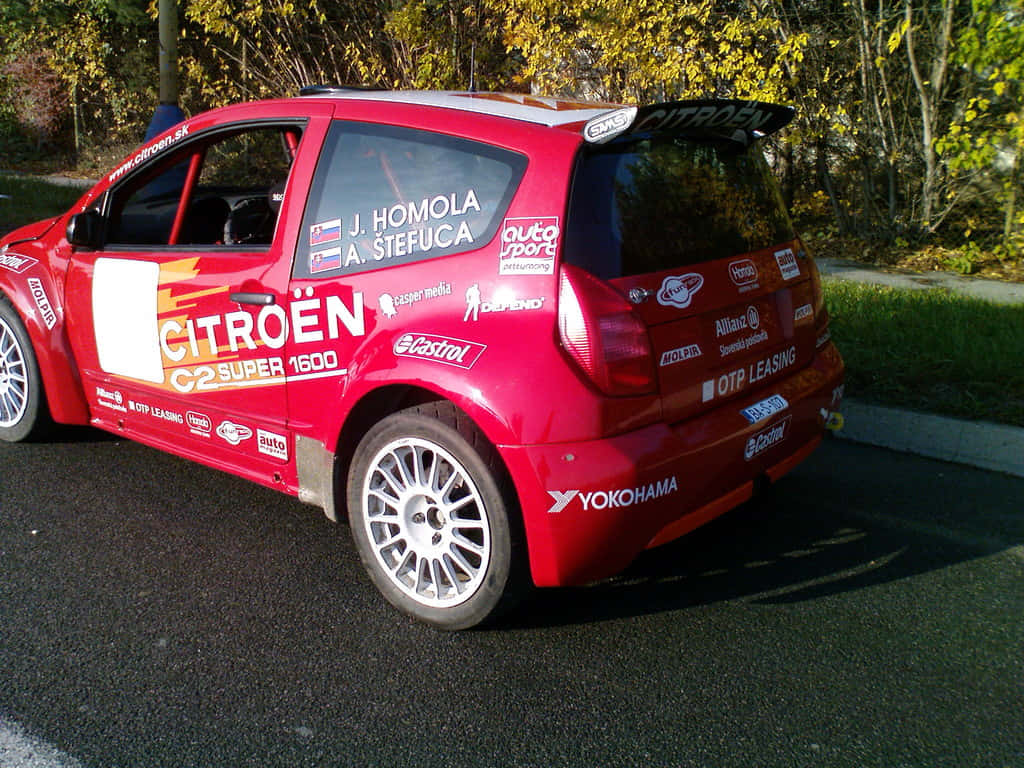 Citroen C2 Super 1600, rally car, vibrant red, SD Desktop Wallpaper