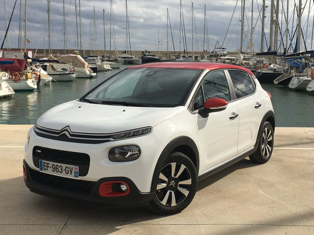 Citroen C3, white and red, marina, SD Desktop Wallpaper